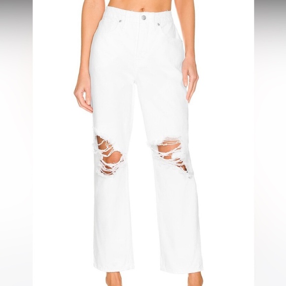 NWT Good American Good '90s Duster Jeans Natural Fray in White | Size 6 - Picture 1 of 11